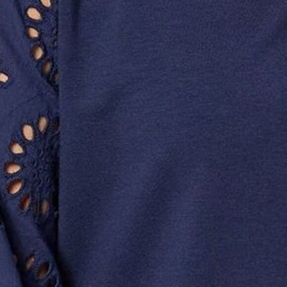 Belle by Kim Gravel Women's Top Sz XL TripleLuxe Knit Eyelet Blue A471023 - Picture 2 of 7